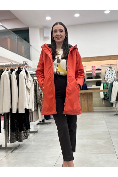 PIQUE Lined Faux Leather Coat with Two Side Pockets, Zipper, Front and Pocket Button Detail
