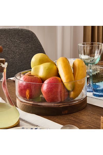 MİEN Mien Acacia Glass Fruit Bowl with Stand - Brown / Transparent - 22X9 cm