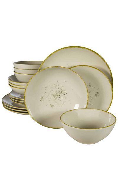 Cesiro 16-piece plate set, for 4 people, Ivory Stone, Cesiro, White Ivoire with gold rim