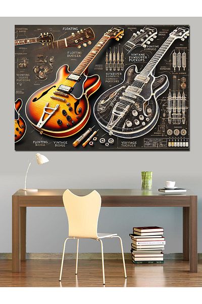 Tablomega Pânză decorativă pentru desenul două chitare electrice - MDF Lemn