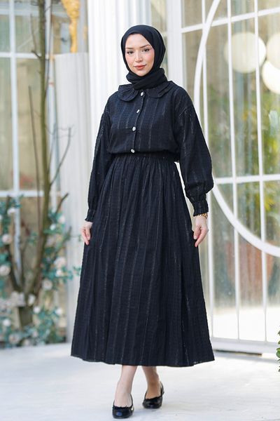 LOCCO Costum cămașă cu detaliu dungi negre de damă