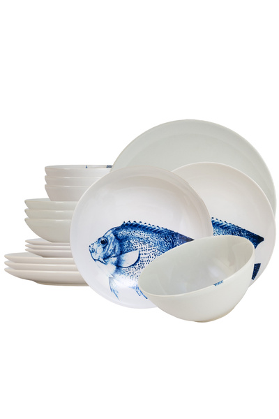 Cesiro 16-piece plate set, for 4 people, Underwater Show, Cesiro, White with ...