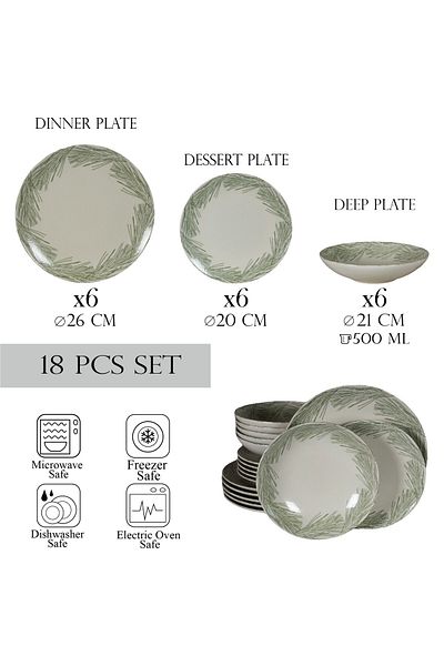 Cesiro 18-piece plate set, for 6 people, Silver Fir, Cesiro, Ivoire White with Gray