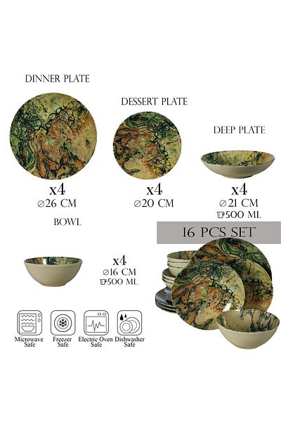 Cesiro 16-piece plate set, for 4 people, Abstract Art, Cesiro, Multicolor