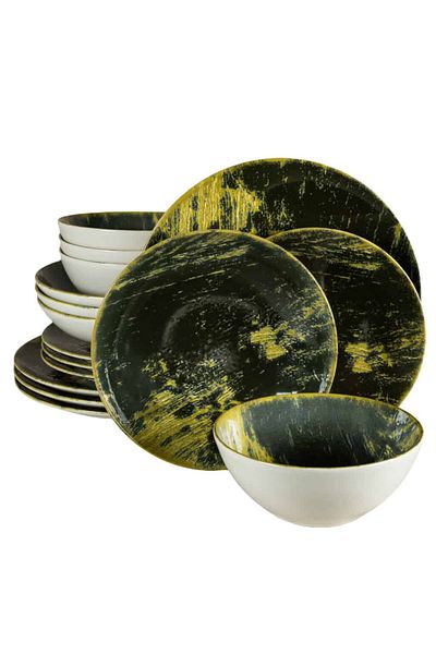Cesiro 16-piece plate set, for 4 people, Forest, Cesiro, Ivory White with Green