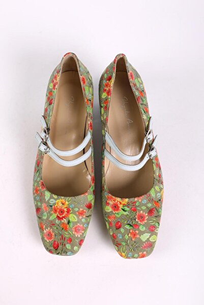 Hayati Arman Women's Genuine Leather Upper Strappy Heeled Shoes Green Multi