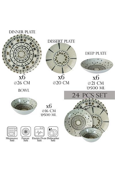 Cesiro 24-piece plate set, 6 people - Ensemble Sogno - Italian Porcelain Dinnerware Set