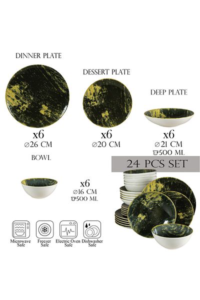 Cesiro 24-piece plate set, for 6 people, Forest, Cesiro, Ivory White with Green