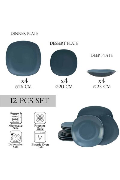 Cesiro 12-piece plate set, for 4 people, Ice Gray, Cesiro, Matt Gray