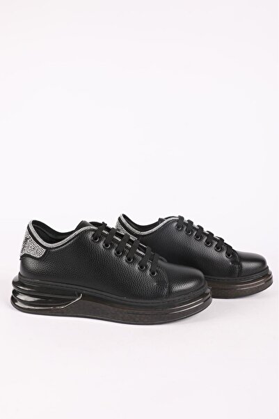 Hayati Arman Women's Stone Detailed Lace up Wedge Sole Sneaker Black