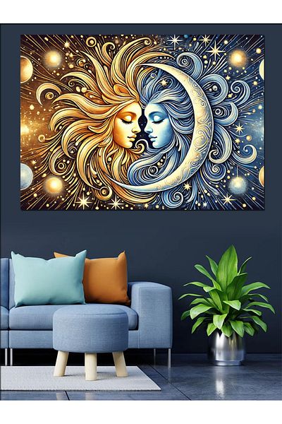 Tablomega Pânză decorativă Luna și Soarele - Lemn MDF