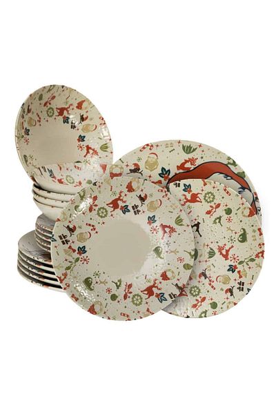 Cesiro 18-piece plate set, for 6 people, Merry Christmas, Cesiro, Multicolor