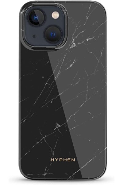 HYPHEN حافظة رخامية فاخرة متوافقة مع iPhone 13 (أسود صلب) - تقنية الشحن اللاسلكي