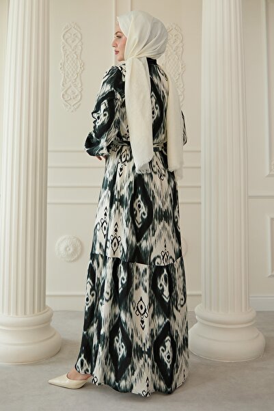 InStyle Ethnic Pattern Khaki Viscose Dress with Punt on the Front