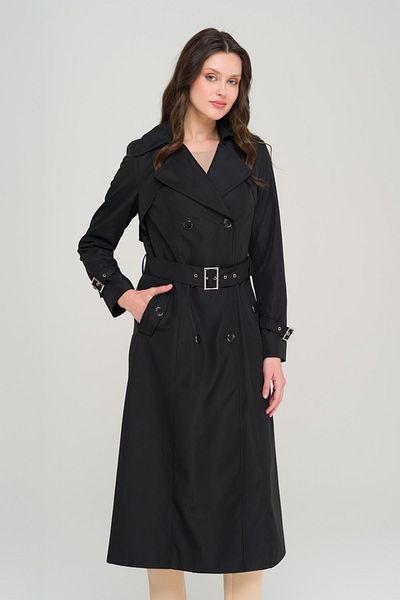 Olcay Double Breasted Trench Coat with Epaulettes and Cape Black 6651