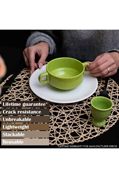 Cesiro Set mic dejun, 3 piese, pentru o persoana, Cesiro, Alb/Verde