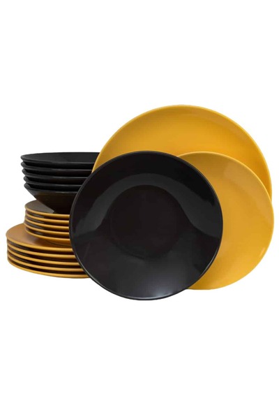 Cesiro 18-piece plate set, for 6 people, Sunflower, Cesiro, Dark Gray/Yellow