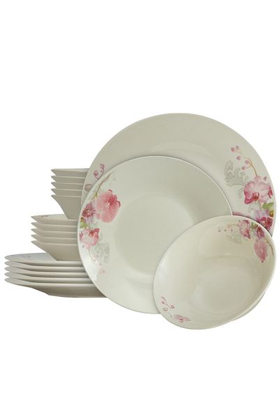 Cesiro 18-piece plate set, for 6 people, Cesiro, Ivoire with orchids
