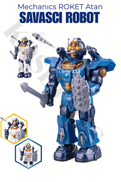 kosetoys Roket Atan Savaşçı Robot Mekanik Pilli Işıklı Hareketli