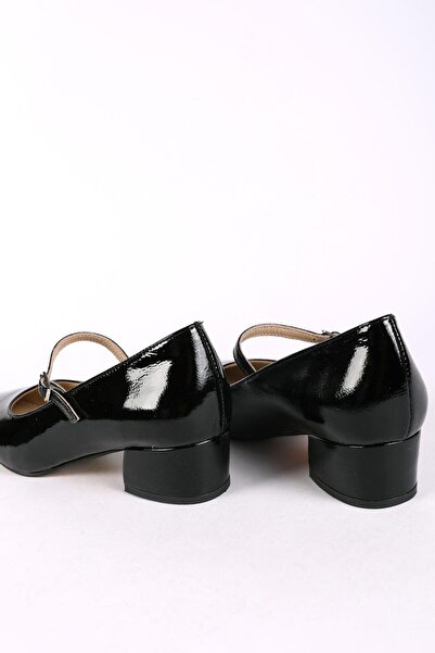 Hayati Arman Women's Genuine Leather Upper Strap Heeled Shoes Black Patent Leather