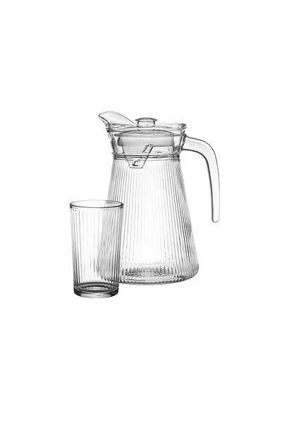 GREEN APPLE 5-piece glass jug and glasses set: 1 jug with lid + 4 glasses