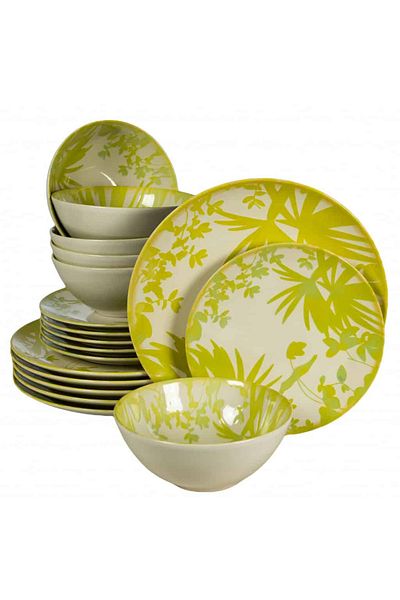 Cesiro 18-piece plate set, for 6 people, Hawaii, Cesiro, Ivory decorated with green-yellow leaves