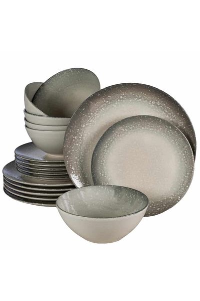 Cesiro 18-piece plate set, for 6 people, Stone, Cesiro, Glossy Ivoire White with Gray