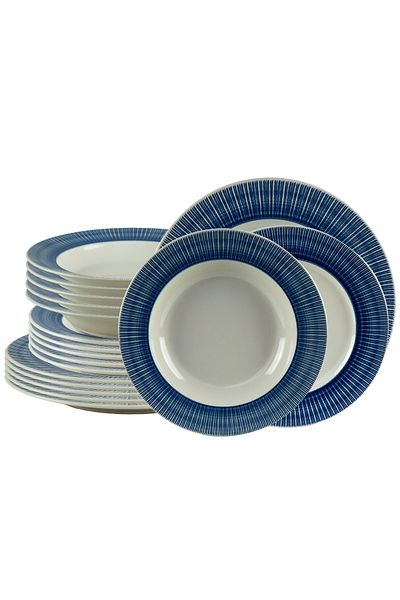Cesiro Set farfurii 18 piese, pentru 6 persoane, Ivory, Cesiro, Alb Ivoire cu albastru