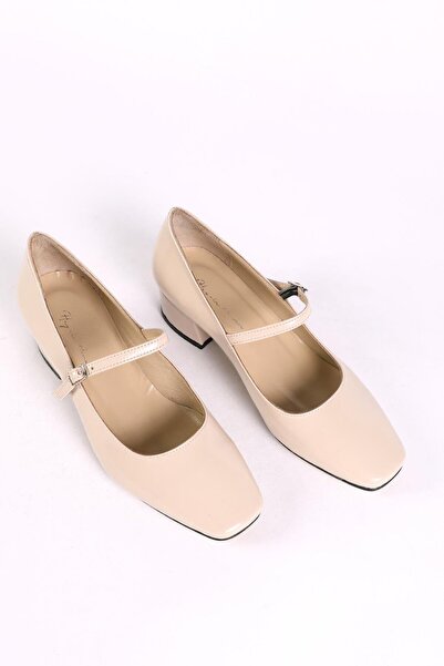 Hayati Arman Women's Genuine Leather Upper Strappy Heeled Shoes Bone Patent Leather