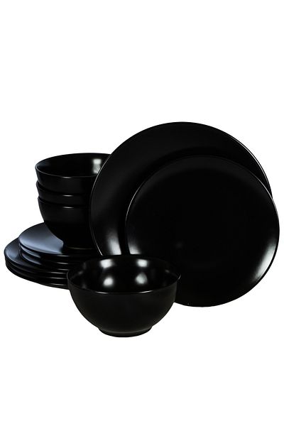 Cesiro 12-piece plate set, for 4 people, Abyss, Cesiro, Glossy Abyss Black