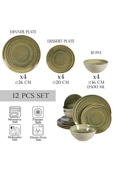 Cesiro 12-piece plate set, for 4 people, Sand, Cesiro, Glossy Ivoire White and Greenish-Grey