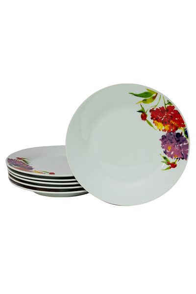Cesiro Elegant Set of 6 Porcelain Dessert Plates with Floral Motifs