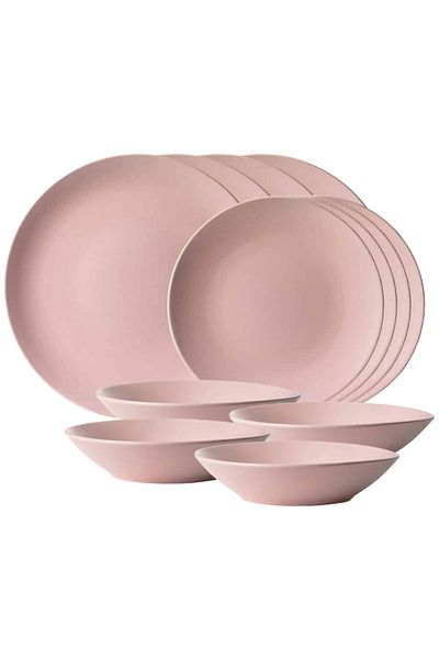 Cesiro 12-piece plate set, for 4 people, Pastel Pink, Cesiro, Matte Pink