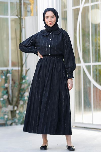 LOCCO Costum cămașă cu detaliu dungi negre de damă