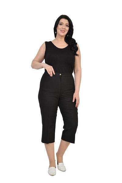 LİLAS XXL Pantaloni Capri din țesătură de mărime mare, culoare neagră