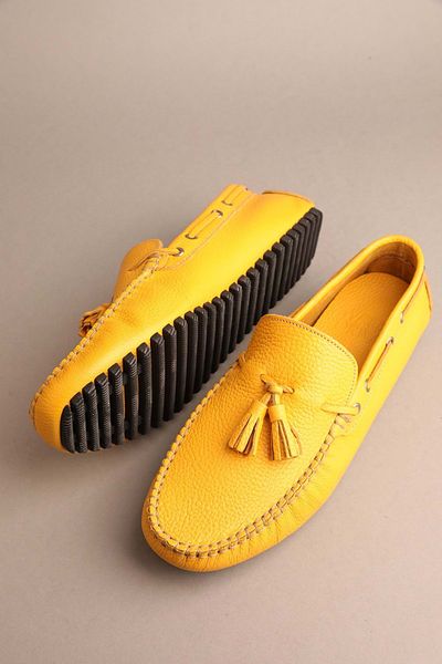 Gondol Men's Classic Silver Leather Loafer Yellow 41 Model
