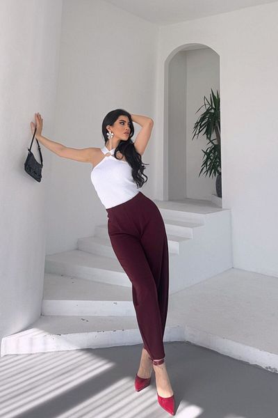 Stil Reyonu Crepe Fabric Full-Length Lycra Balloon Pants Without Belt