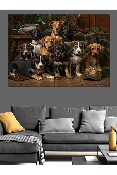 Tablomega Διακοσμητικός καμβάς Puppy Dog Community - Ξύλινος πίνακας MDF