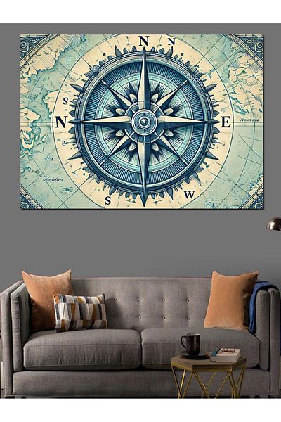 Tablomega Canvas Decorativ Busolă și Mare - Lemn MDF