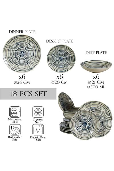 Cesiro 18-piece plate set, for 6 people, Maritim, Cesiro, Ivory White with Blue