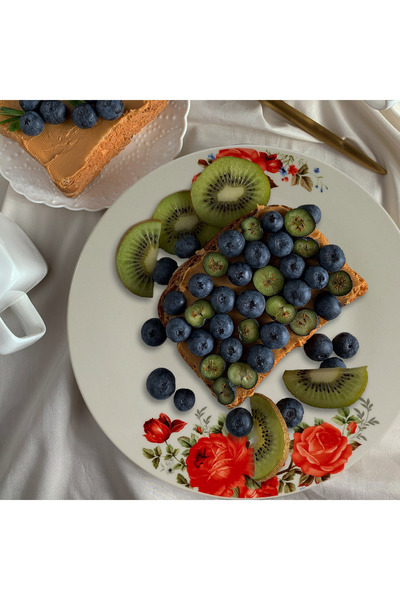 Cesiro Set of 6 dinner plates 23 cm, for 6 people, Ivoire with red rose