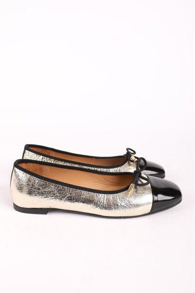 Hayati Arman Women's Genuine Leather Bow Ballerina Ballet Black - Gold