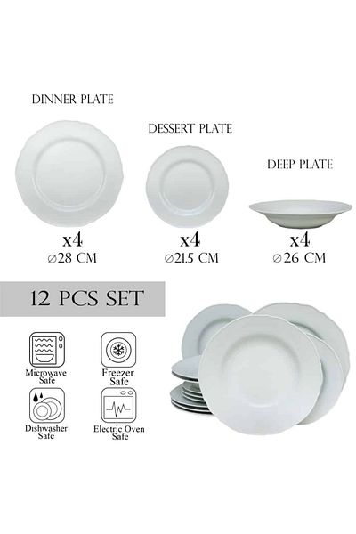 Cesiro 12-piece plate set, for 4 people, Iceberg, Cesiro, Porcelain, White