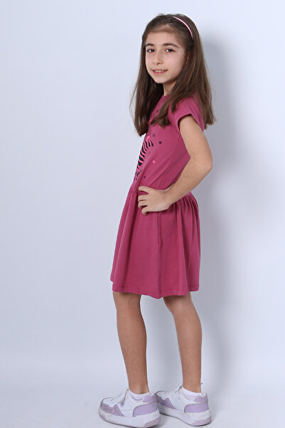 HÇM KIZ ÇOCUK ELBİSE FIRFIRLI KEDİCİK BASKILI A18