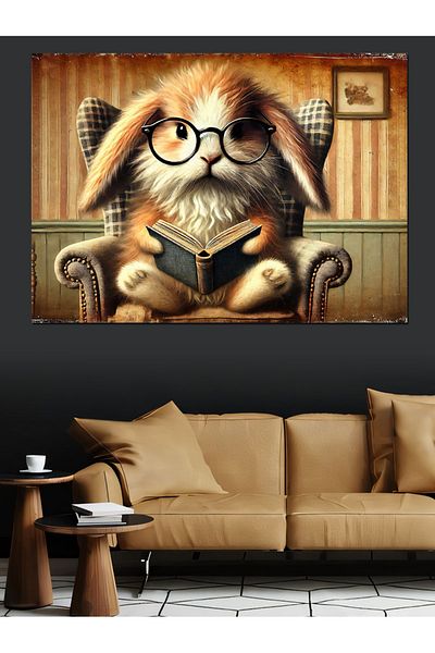 Tablomega Διακοσμητικός καμβάς Wise Rabbit Reading - Ξύλινος πίνακας MDF