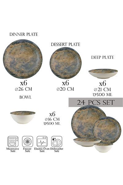 Cesiro Set farfurii 24 piese, 6 persoane - Ensemble Bronzo Elegante - Set Veselă Italiană Porțelan