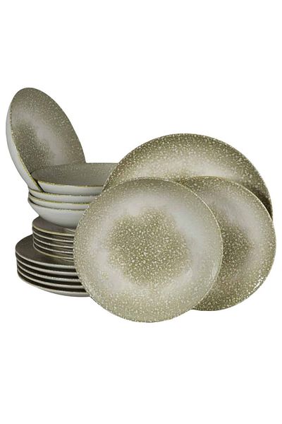 Cesiro 18-piece plate set, for 6 people, Silver, Cesiro, Ivoire White with Gray