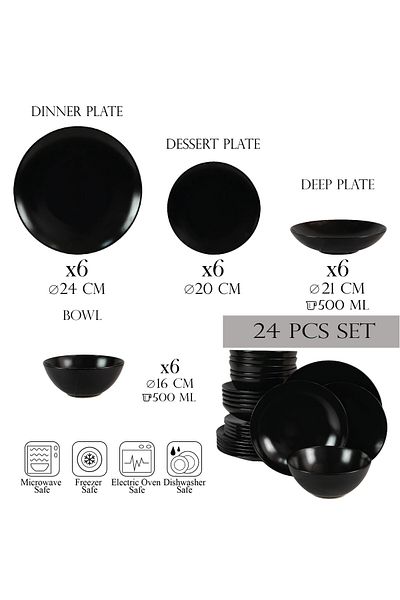 Cesiro 24-piece plate set, for 6 people, Abyss, Cesiro, Matte Black