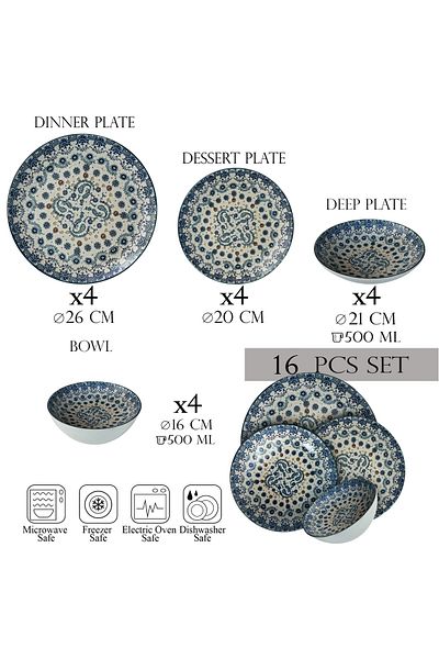 Cesiro 16-piece plate set, 4 people-Ensemble Serenità Blu - Italian Porcelain Dinnerware Set