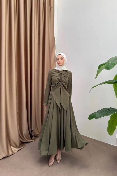 QUQA Glitter Gathered Suit - Khaki